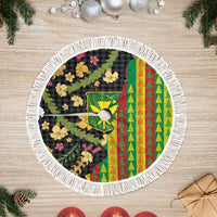 Hawaiian Tropical Plants Lei Tree Skirt Kanaka Maoli Tribal with Palaka Motifs LT03 Fringed Multicolor - Polynesian Pride