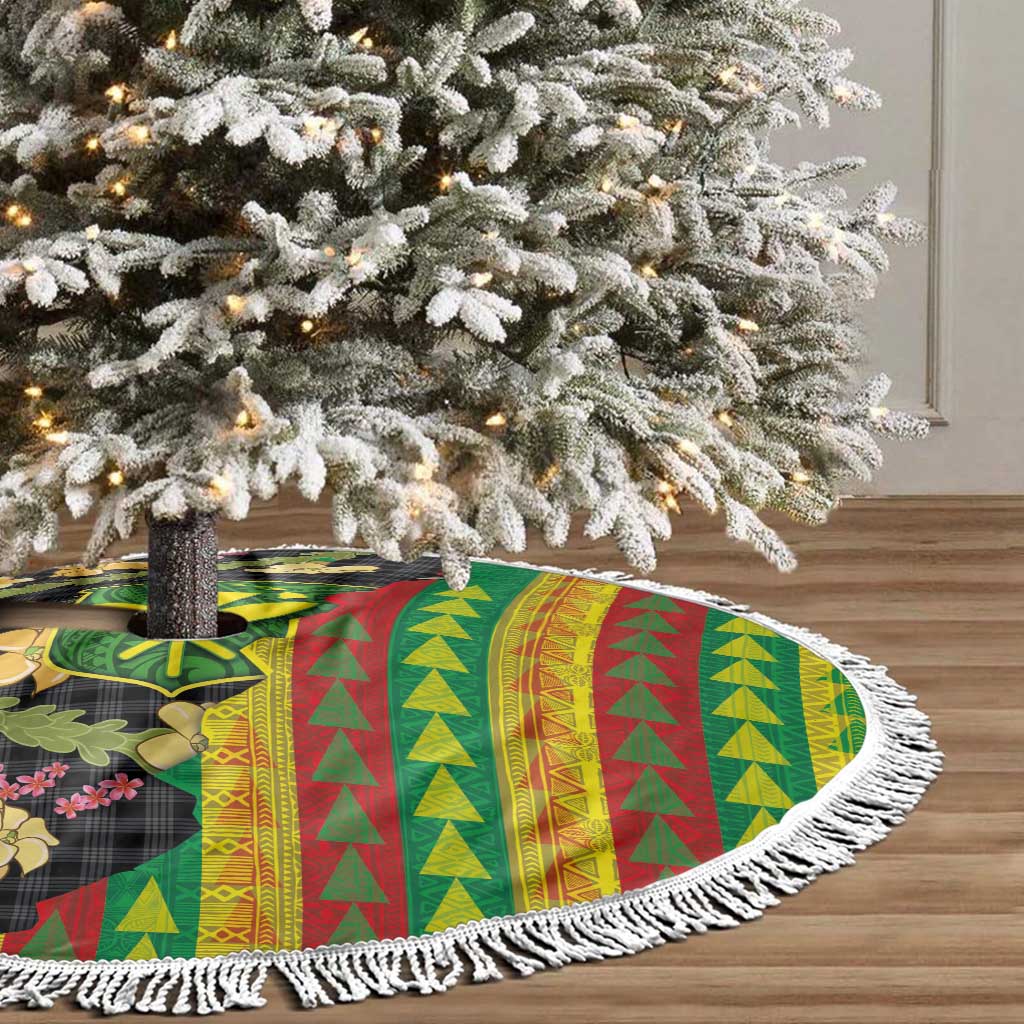 Hawaiian Tropical Plants Lei Tree Skirt Kanaka Maoli Tribal with Palaka Motifs LT03 - Polynesian Pride