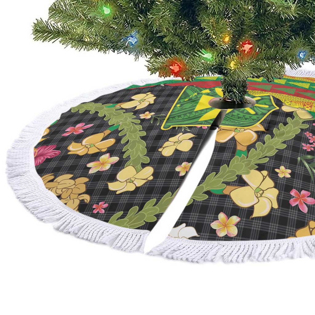 Hawaiian Tropical Plants Lei Tree Skirt Kanaka Maoli Tribal with Palaka Motifs LT03 - Polynesian Pride