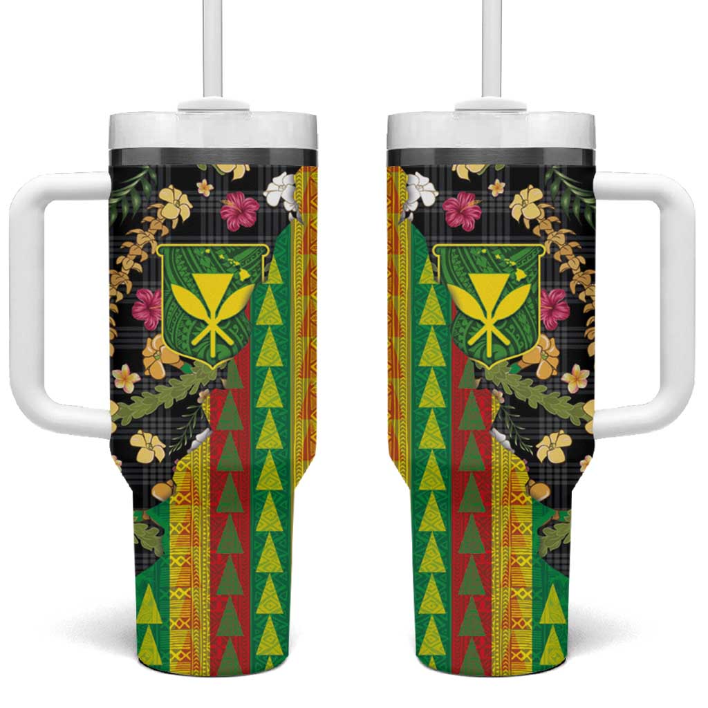 Hawaiian Tropical Plants Lei Tumbler With Handle Kanaka Maoli Tribal with Palaka Motifs LT03 One Size: 40 oz Multicolor - Polynesian Pride