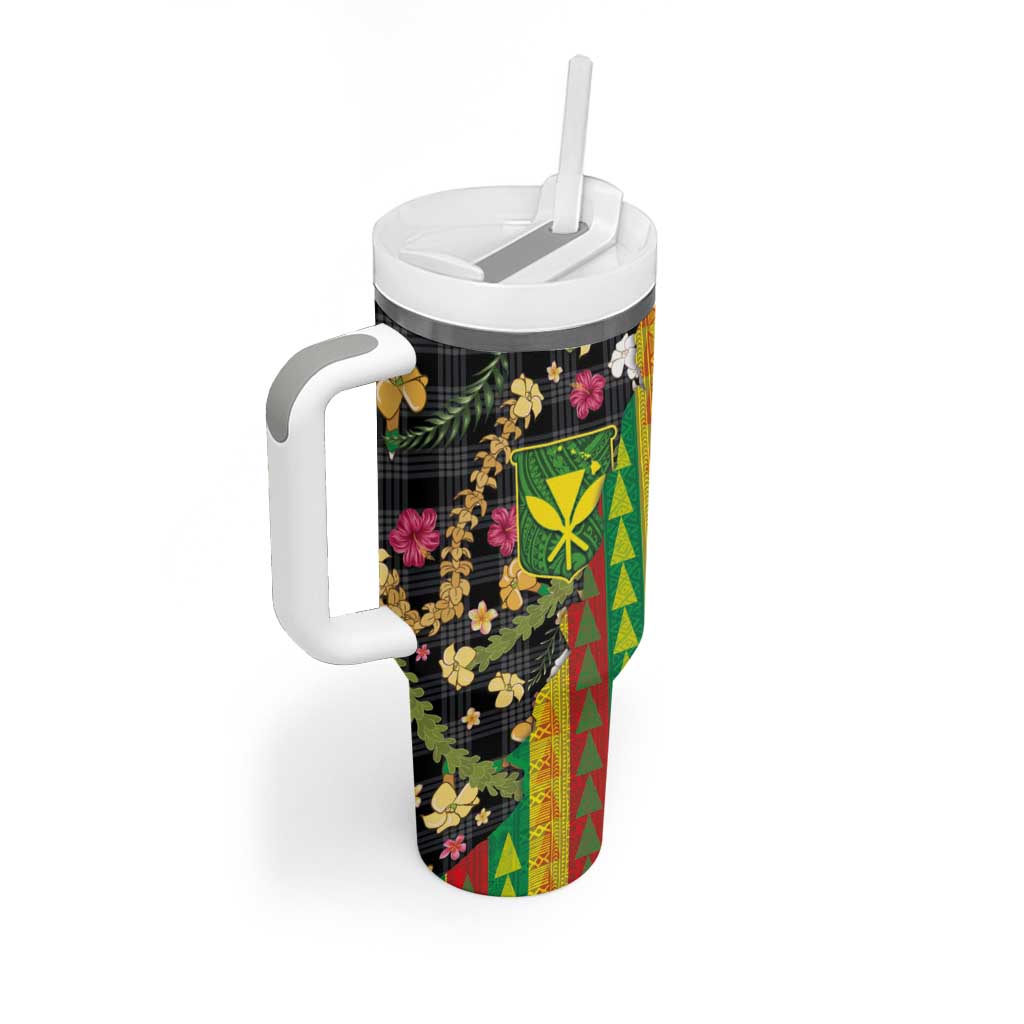 Hawaiian Tropical Plants Lei Tumbler With Handle Kanaka Maoli Tribal with Palaka Motifs LT03 - Polynesian Pride