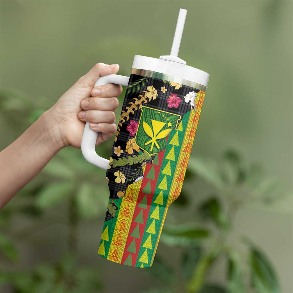 Hawaiian Tropical Plants Lei Tumbler With Handle Kanaka Maoli Tribal with Palaka Motifs LT03 - Polynesian Pride