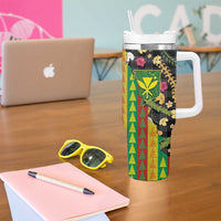 Hawaiian Tropical Plants Lei Tumbler With Handle Kanaka Maoli Tribal with Palaka Motifs LT03 - Polynesian Pride