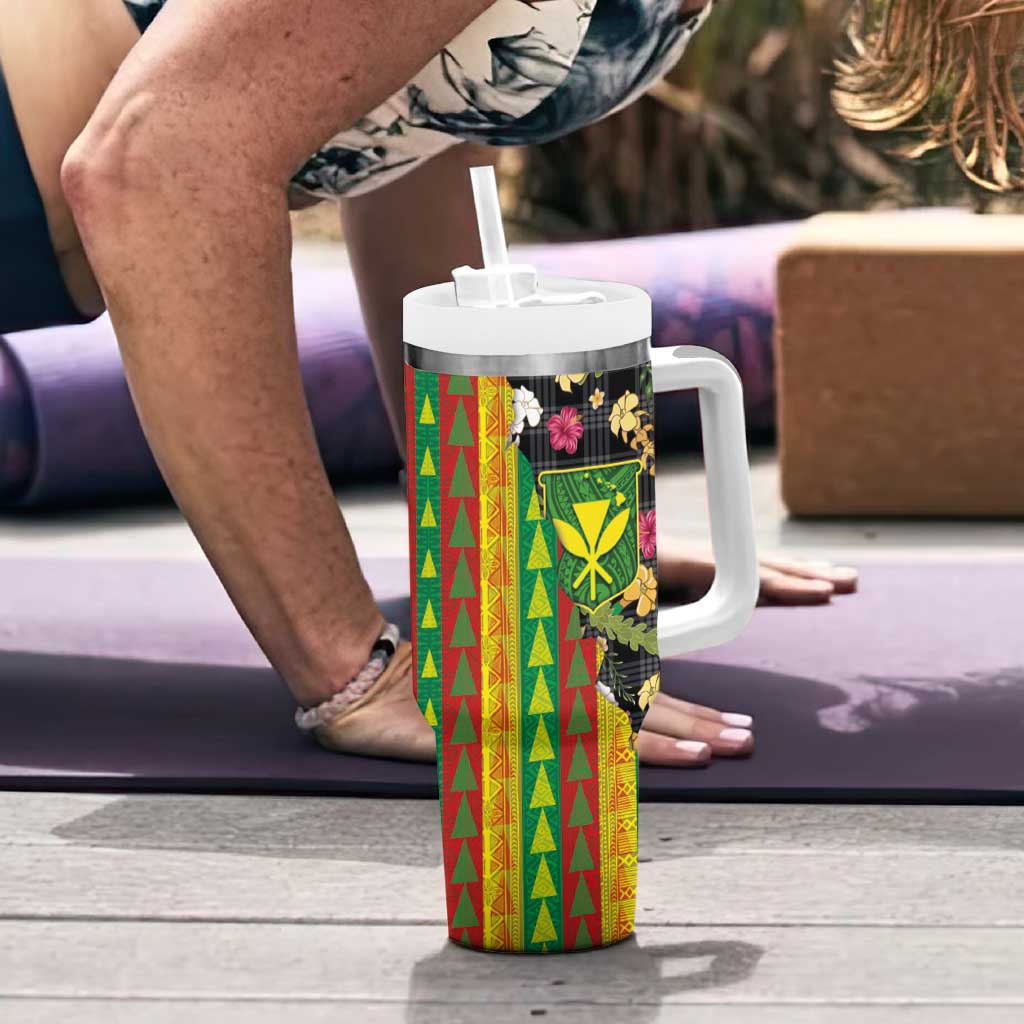 Hawaiian Tropical Plants Lei Tumbler With Handle Kanaka Maoli Tribal with Palaka Motifs LT03 - Polynesian Pride