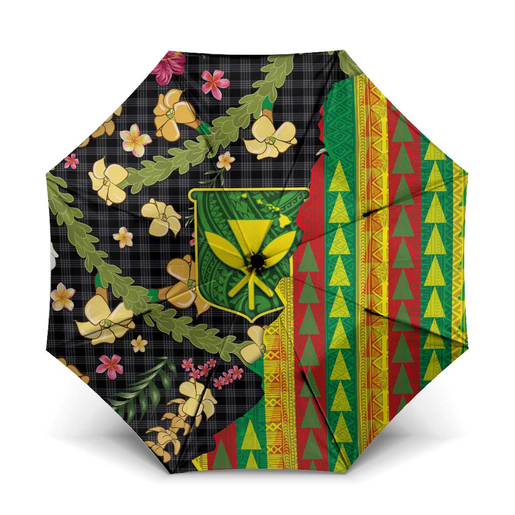 Hawaiian Tropical Plants Lei Umbrella Kanaka Maoli Tribal with Palaka Motifs LT03 One Size Folded 11.42 inch Opened Diameter 37.4 inch Multicolor - Polynesian Pride