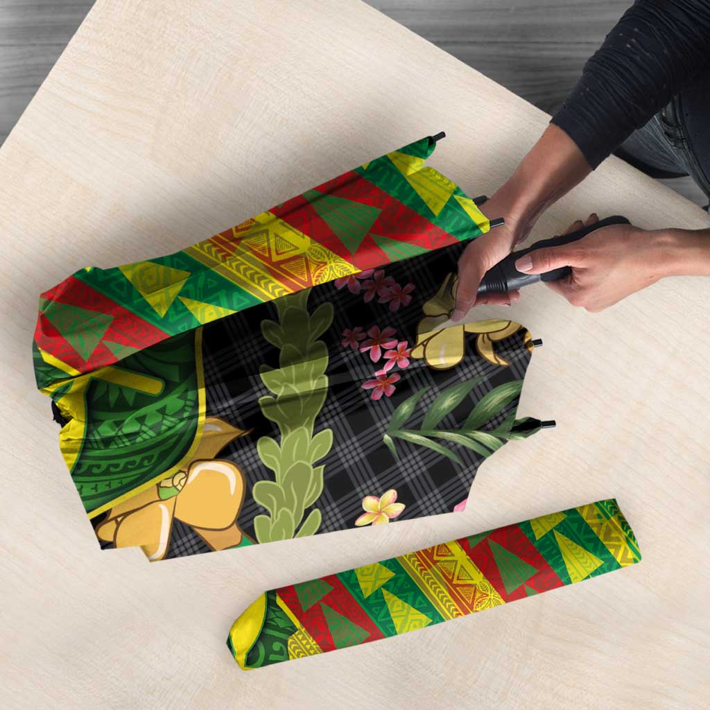 Hawaiian Tropical Plants Lei Umbrella Kanaka Maoli Tribal with Palaka Motifs LT03 - Polynesian Pride