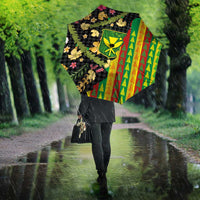 Hawaiian Tropical Plants Lei Umbrella Kanaka Maoli Tribal with Palaka Motifs LT03 - Polynesian Pride