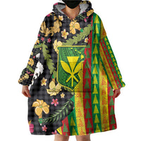 Hawaiian Tropical Plants Lei Wearable Blanket Hoodie Kanaka Maoli Tribal with Palaka Motifs LT03 - Polynesian Pride