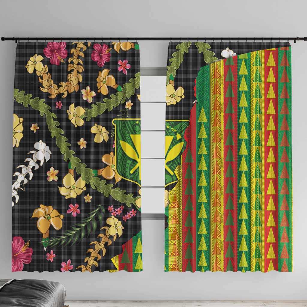 Hawaiian Tropical Plants Lei Window Curtain Kanaka Maoli Tribal with Palaka Motifs LT03 With Hooks Multicolor - Polynesian Pride