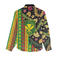 Hawaiian Tropical Plants Lei Women Casual Shirt Kanaka Maoli Tribal with Palaka Motifs LT03 - Polynesian Pride
