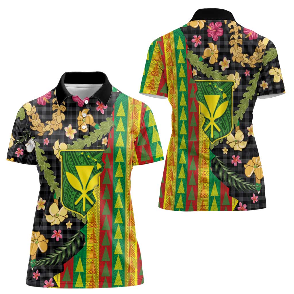 Hawaiian Tropical Plants Lei Women Polo Shirt Kanaka Maoli Tribal with Palaka Motifs LT03 - Polynesian Pride