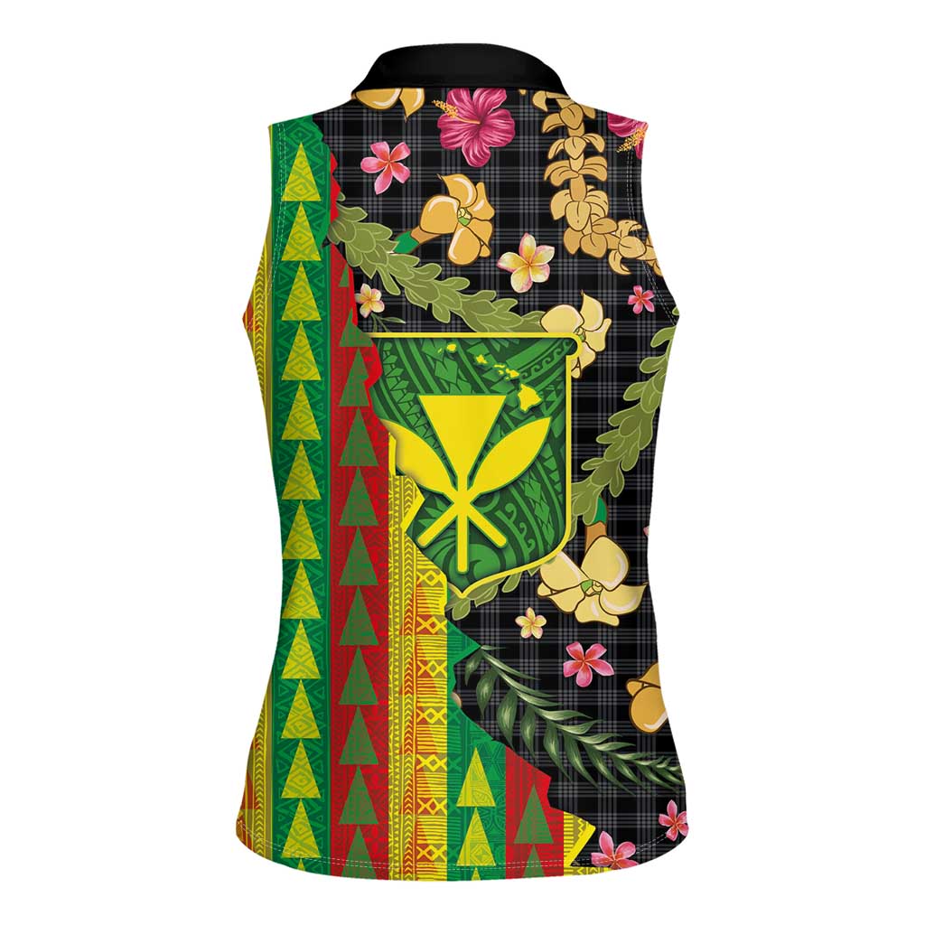 Hawaiian Tropical Plants Lei Women Sleeveless Polo Shirt Kanaka Maoli Tribal with Palaka Motifs LT03 - Polynesian Pride