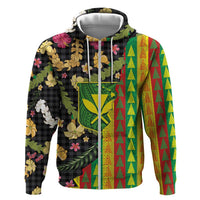 Hawaiian Tropical Plants Lei Zip Hoodie Kanaka Maoli Tribal with Palaka Motifs LT03 Zip Hoodie Multicolor - Polynesian Pride