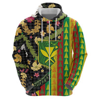 Hawaiian Tropical Plants Lei Zip Hoodie Kanaka Maoli Tribal with Palaka Motifs LT03 - Polynesian Pride
