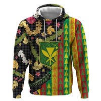 Hawaiian Tropical Plants Lei Zip Hoodie Kanaka Maoli Tribal with Palaka Motifs LT03 Pullover Hoodie Multicolor - Polynesian Pride