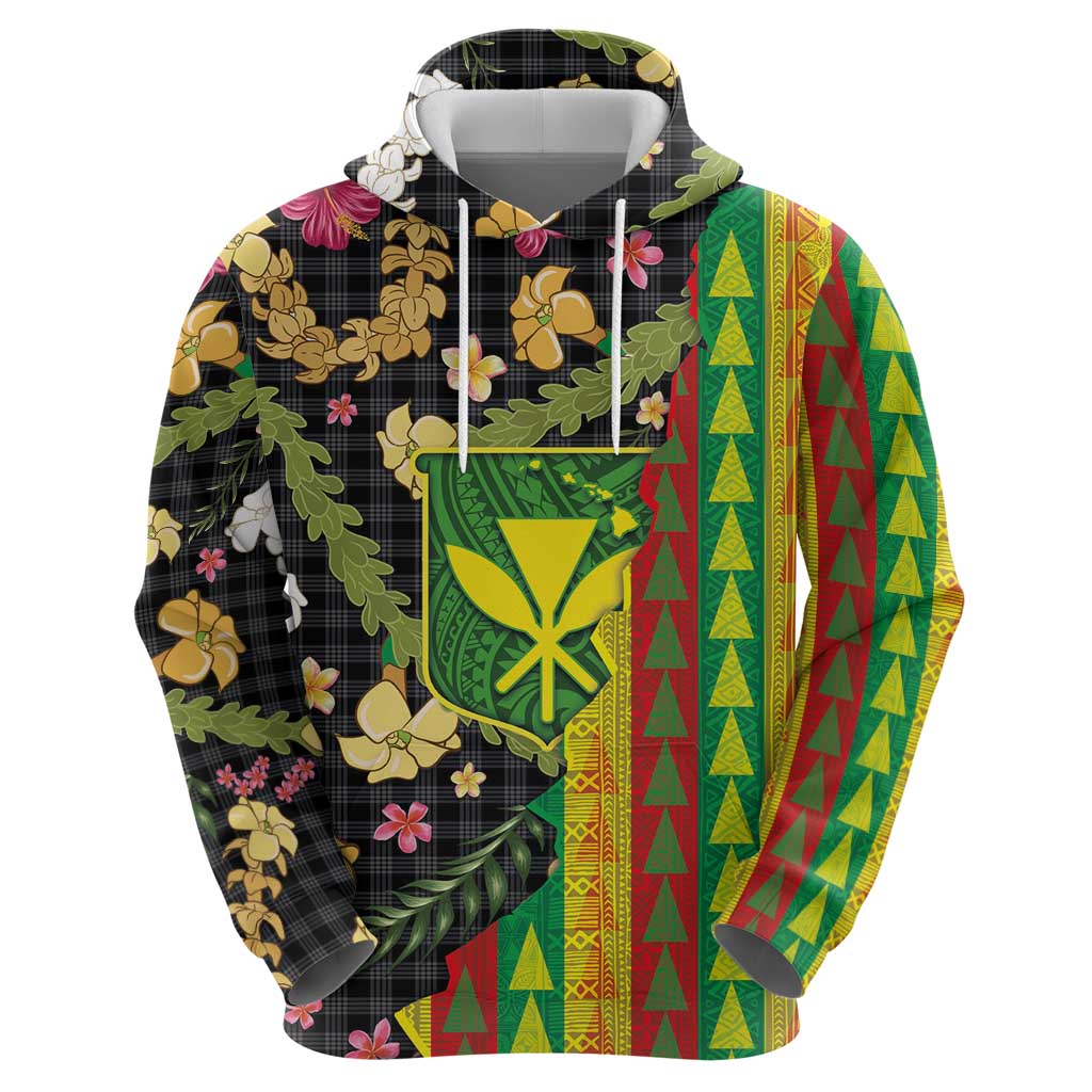 Hawaiian Tropical Plants Lei Zip Hoodie Kanaka Maoli Tribal with Palaka Motifs LT03 - Polynesian Pride