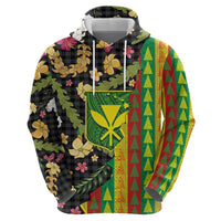 Hawaiian Tropical Plants Lei Zip Hoodie Kanaka Maoli Tribal with Palaka Motifs LT03 - Polynesian Pride