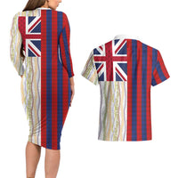 Hawaiian Tropical Plants Lei Couples Matching Long Sleeve Bodycon Dress and Hawaiian Shirt National Flag Style LT03 - Polynesian Pride