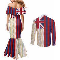 Hawaiian Tropical Plants Lei Couples Matching Mermaid Dress and Long Sleeve Button Shirt National Flag Style LT03 - Polynesian Pride