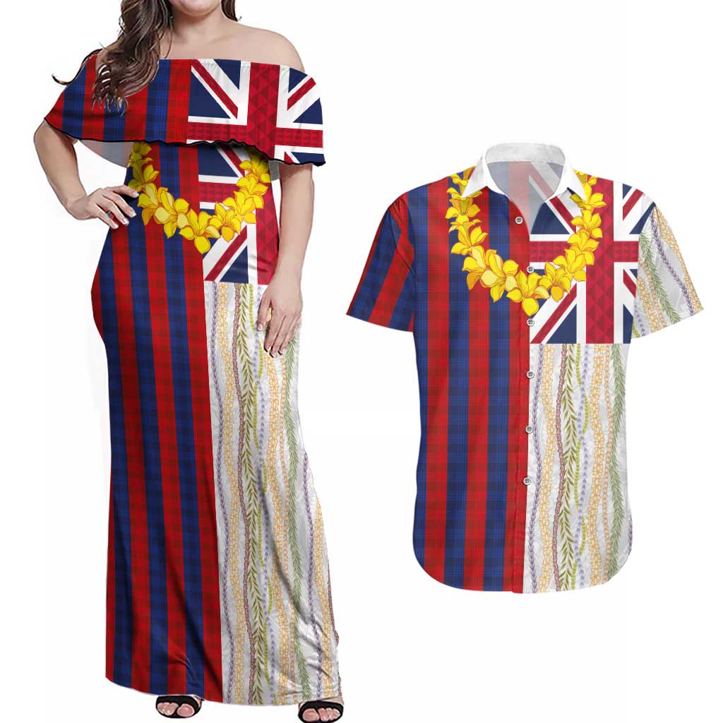 Hawaiian Tropical Plants Lei Couples Matching Off Shoulder Maxi Dress and Hawaiian Shirt National Flag Style LT03 Multicolor - Polynesian Pride