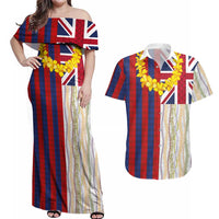 Hawaiian Tropical Plants Lei Couples Matching Off Shoulder Maxi Dress and Hawaiian Shirt National Flag Style LT03 Multicolor - Polynesian Pride