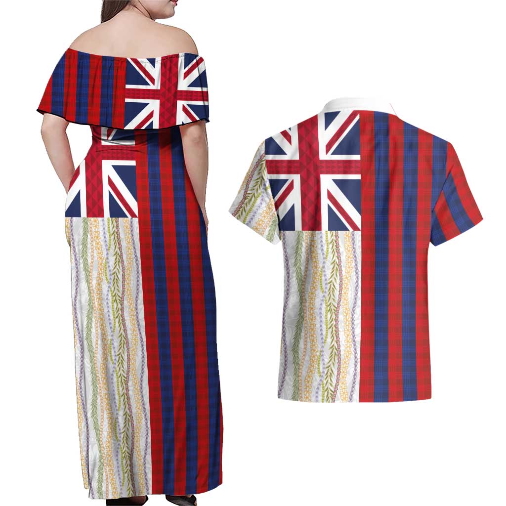 Hawaiian Tropical Plants Lei Couples Matching Off Shoulder Maxi Dress and Hawaiian Shirt National Flag Style LT03 - Polynesian Pride