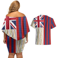 Hawaiian Tropical Plants Lei Couples Matching Off Shoulder Short Dress and Hawaiian Shirt National Flag Style LT03 - Polynesian Pride
