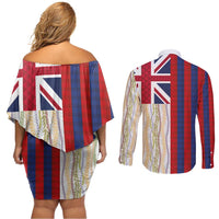 Hawaiian Tropical Plants Lei Couples Matching Off Shoulder Short Dress and Long Sleeve Button Shirt National Flag Style LT03 - Polynesian Pride