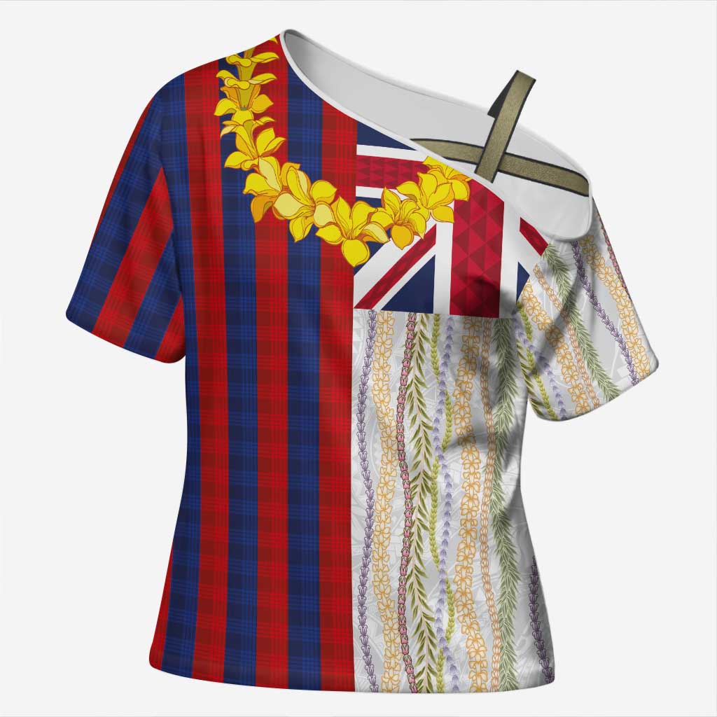 Hawaiian Tropical Plants Lei Cross Shoulder Shirt National Flag Style - Polynesian Pride