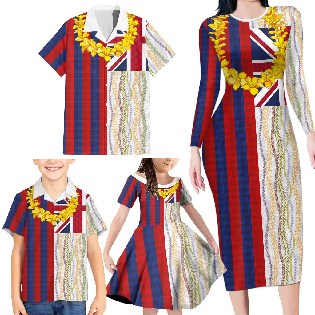 Hawaiian Tropical Plants Lei Family Matching Long Sleeve Bodycon Dress and Hawaiian Shirt National Flag Style LT03 - Polynesian Pride