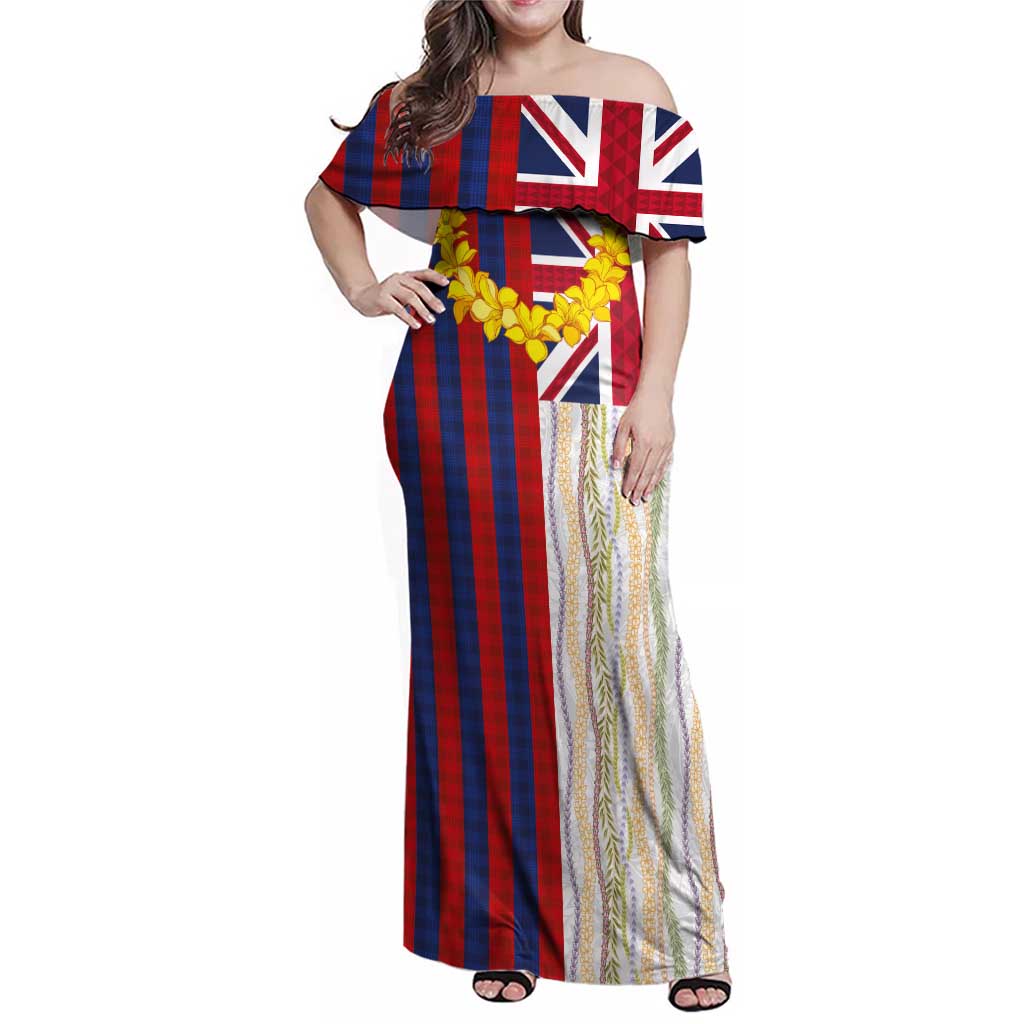 Hawaiian Tropical Plants Lei Family Matching Off Shoulder Maxi Dress and Hawaiian Shirt National Flag Style LT03 Mom's Dress Multicolor - Polynesian Pride