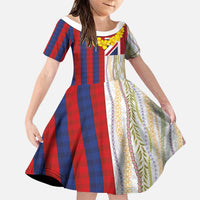 Hawaiian Tropical Plants Lei Family Matching Off Shoulder Short Dress and Hawaiian Shirt National Flag Style LT03 Daughter's Dress Multicolor - Polynesian Pride