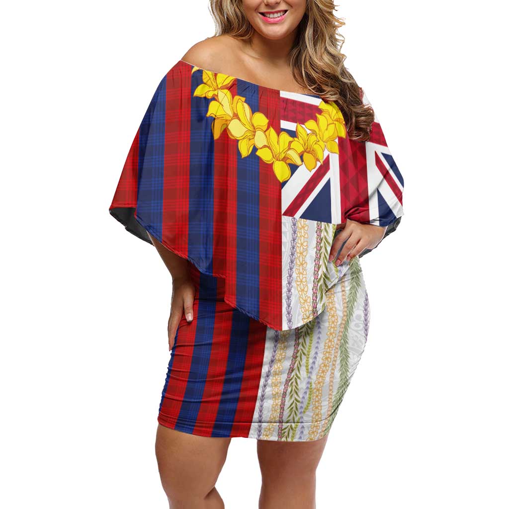 Hawaiian Tropical Plants Lei Family Matching Off Shoulder Short Dress and Hawaiian Shirt National Flag Style LT03 Mom's Dress Multicolor - Polynesian Pride