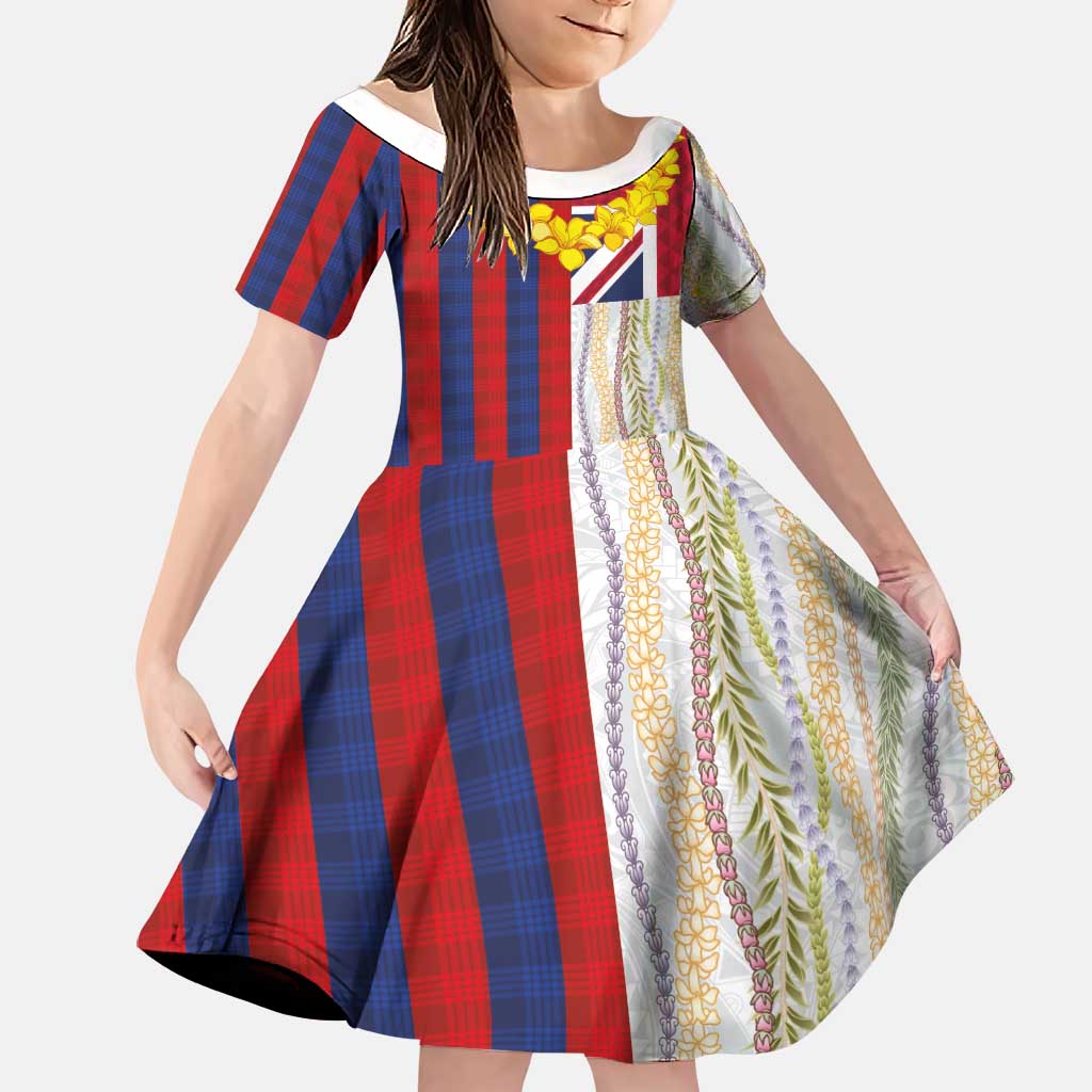 Hawaiian Tropical Plants Lei Family Matching Puletasi and Hawaiian Shirt National Flag Style LT03 Daughter's Dress Multicolor - Polynesian Pride