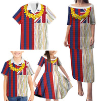 Hawaiian Tropical Plants Lei Family Matching Puletasi and Hawaiian Shirt National Flag Style LT03 - Polynesian Pride