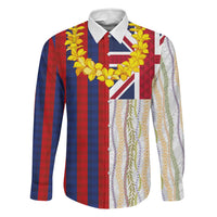 Hawaiian Tropical Plants Lei Family Matching Puletasi and Hawaiian Shirt National Flag Style LT03 Dad's Shirt - Long Sleeve Multicolor - Polynesian Pride