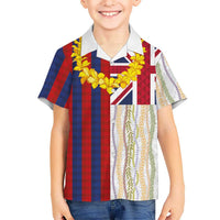 Hawaiian Tropical Plants Lei Family Matching Puletasi and Hawaiian Shirt National Flag Style LT03 Son's Shirt Multicolor - Polynesian Pride