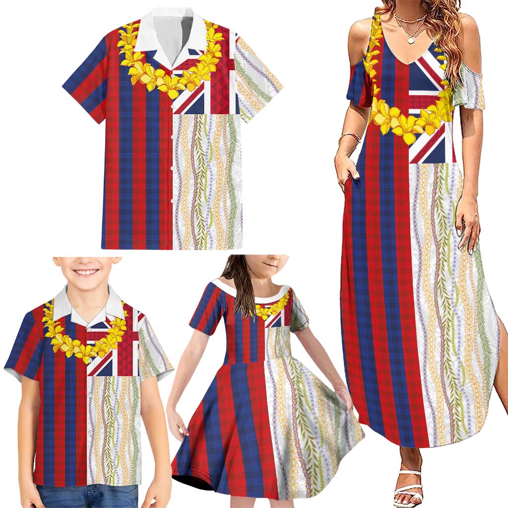Hawaiian Tropical Plants Lei Family Matching Summer Maxi Dress and Hawaiian Shirt National Flag Style LT03 - Polynesian Pride