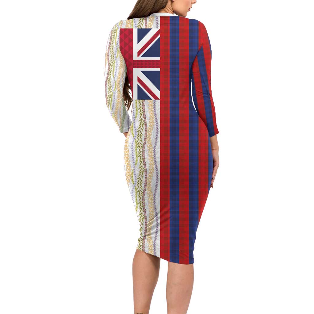 Hawaiian Tropical Plants Lei Long Sleeve Bodycon Dress National Flag Style - Polynesian Pride