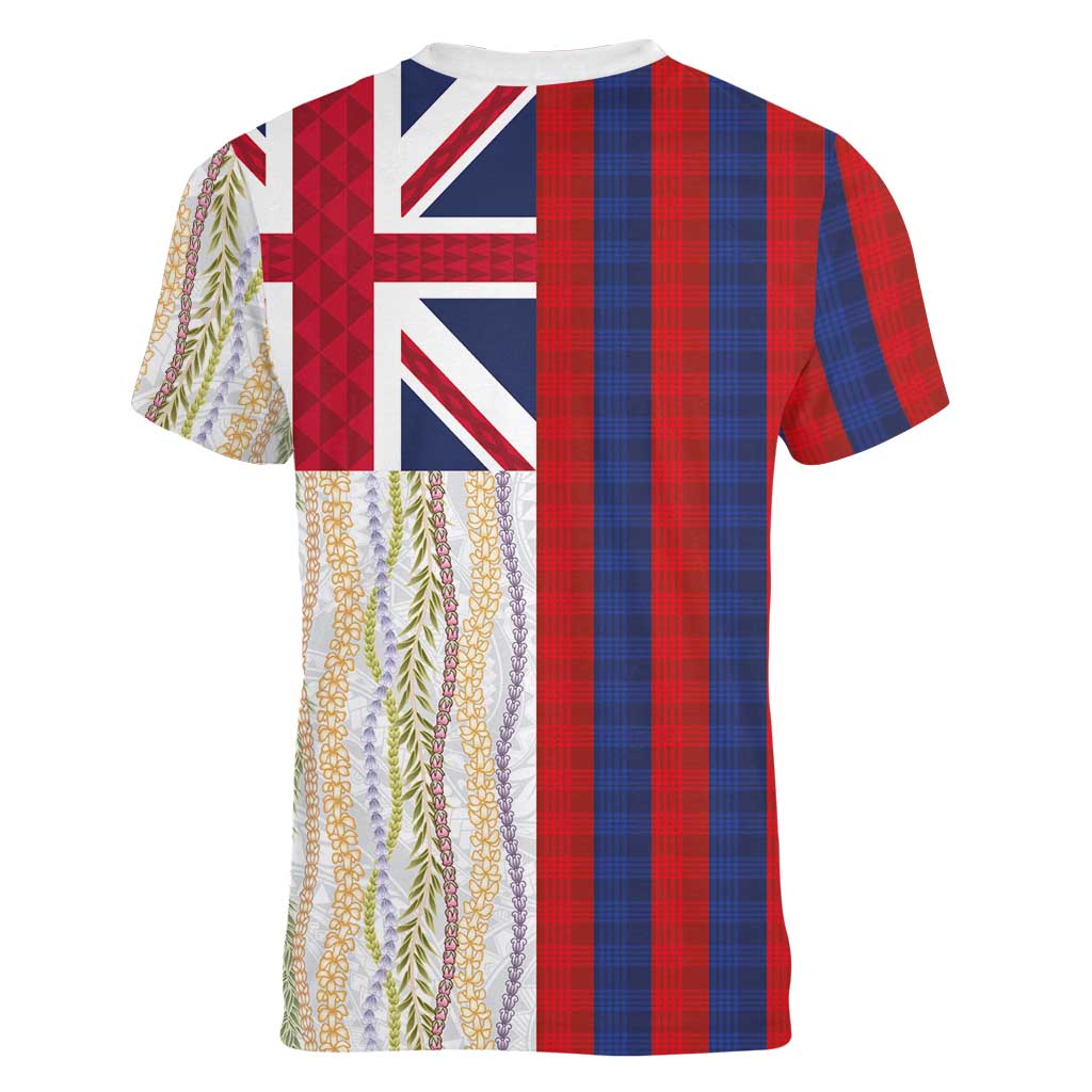 Hawaiian Tropical Plants Lei Women V-Neck T-Shirt National Flag Style - Polynesian Pride