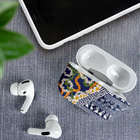 Hawaiian Plumeria Lei AirPods Case Kakau Motifs and Palaka Half Style Blue Color LT03 - Polynesian Pride