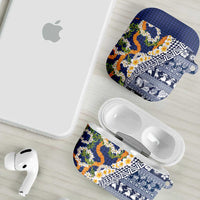 Hawaiian Plumeria Lei AirPods Case Kakau Motifs and Palaka Half Style Blue Color LT03 - Polynesian Pride