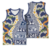 Hawaiian Plumeria Lei Basketball Jersey Kakau Motifs and Palaka Half Style Blue Color LT03 - Polynesian Pride