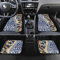 Hawaiian Plumeria Lei Car Mats Kakau Motifs and Palaka Half Style Blue Color LT03 Set 4pcs Blue - Polynesian Pride