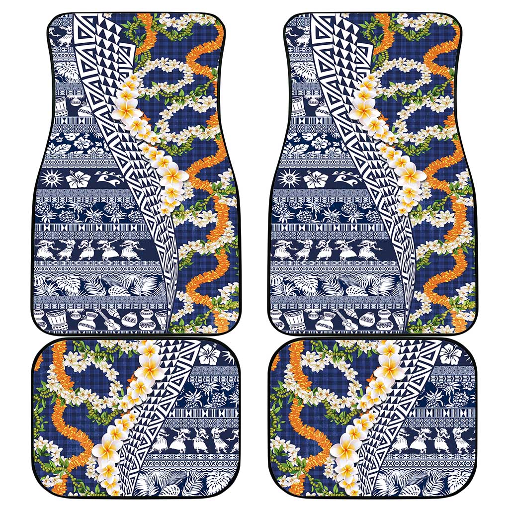Hawaiian Plumeria Lei Car Mats Kakau Motifs and Palaka Half Style Blue Color LT03 - Polynesian Pride