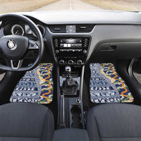 Hawaiian Plumeria Lei Car Mats Kakau Motifs and Palaka Half Style Blue Color LT03 Set 2pcs - Front Blue - Polynesian Pride