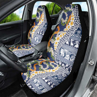 Hawaiian Plumeria Lei Car Seat Cover Kakau Motifs and Palaka Half Style Blue Color LT03 - Polynesian Pride