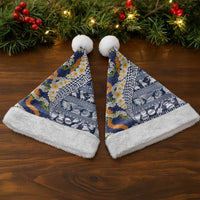 Hawaiian Plumeria Lei Christmas Santa Hat Kakau Motifs and Palaka Half Style Blue Color LT03 - Polynesian Pride