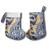 Hawaiian Plumeria Lei Christmas Stocking Kakau Motifs and Palaka Half Style Blue Color LT03 - Polynesian Pride