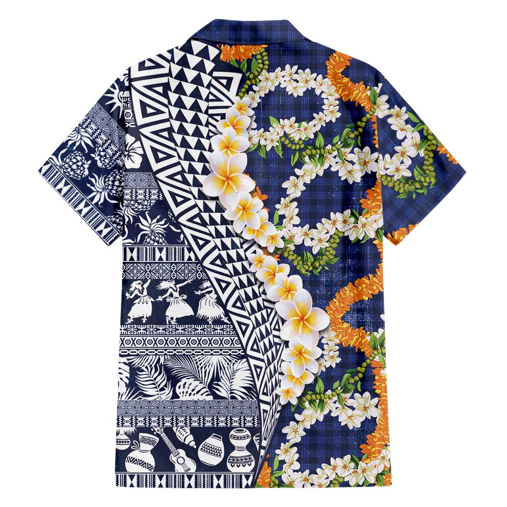 Hawaiian Plumeria Lei Family Matching Summer Maxi Dress and Hawaiian Shirt Kakau Motifs and Palaka Half Style Blue Color LT03 - Polynesian Pride